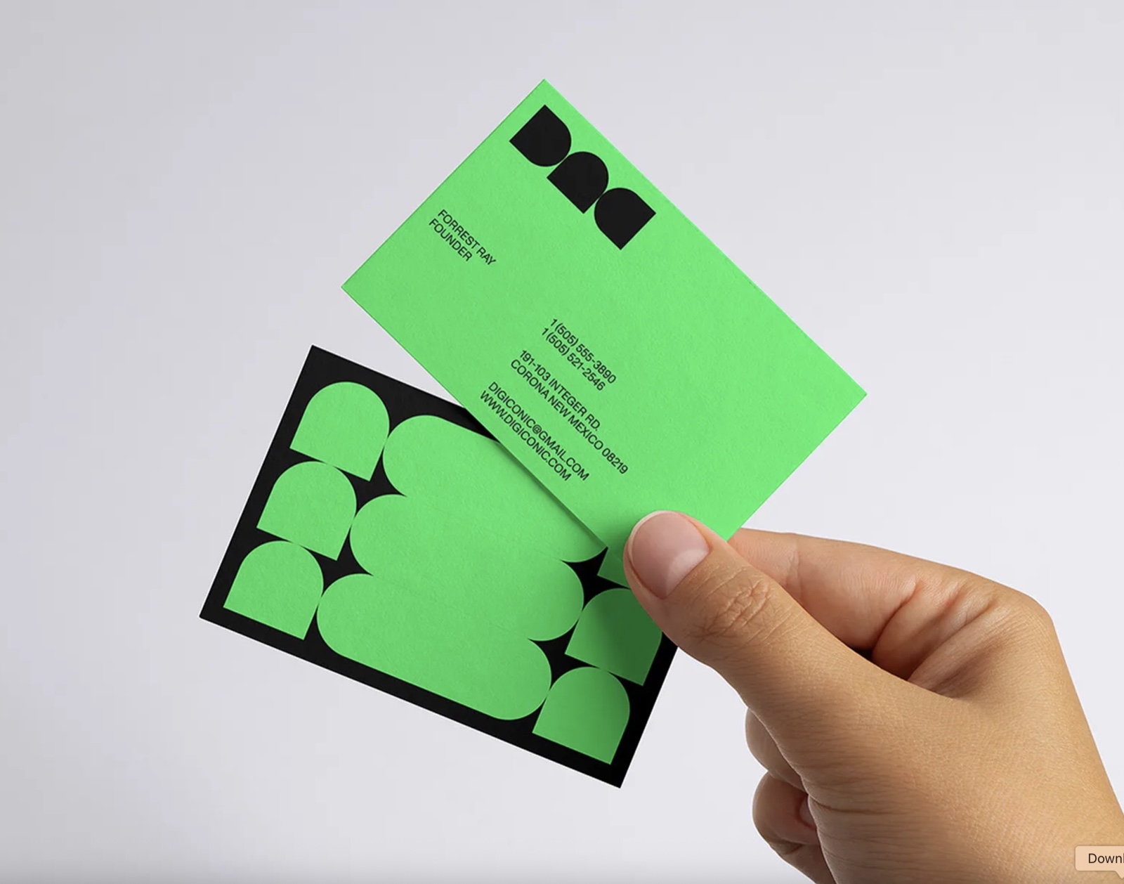 Green and black printed business cards