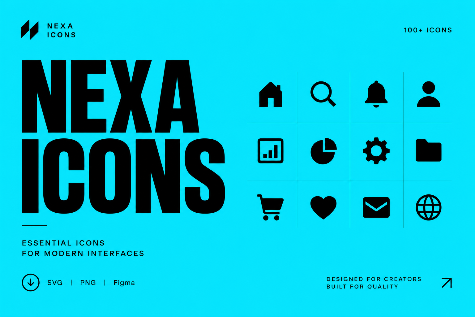 Nexa icon system presented on a vibrant turquoise background